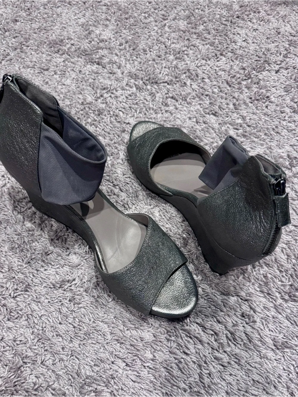 Women’s Black Wedge Sandals with Ankle Wrap